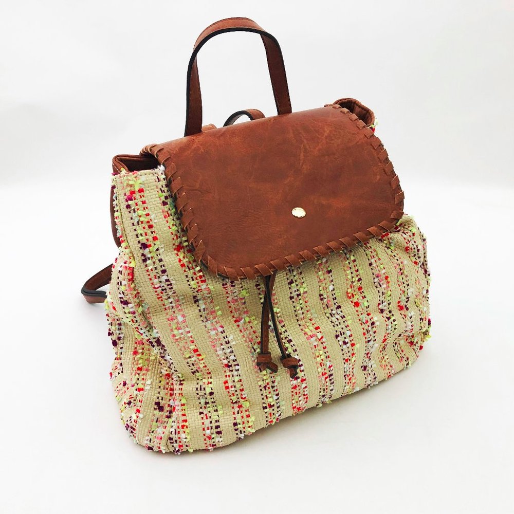 Jen & Co. Saffron Back Pack 12x12x6 in. Vegan Leather with Multicolor Pattern